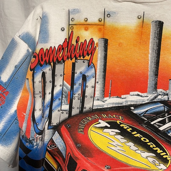 Vintage 90s T-shirt Large AOP California Speedway Racing Car 1997 NASCAR Allover - Picture 9 of 14